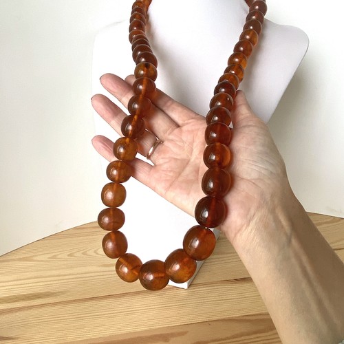 Vintage amber necklace round - necklace,